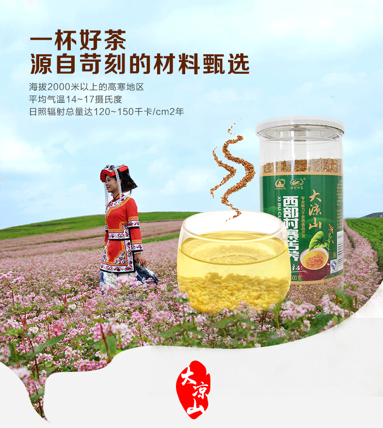 西部村寨特级黄苦荞茶正品500g